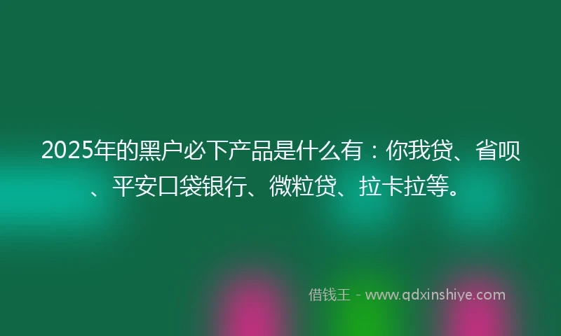 2025年的黑户必下产品是什么有：你我贷、省呗、平安口袋银行、微粒贷、拉卡拉等。