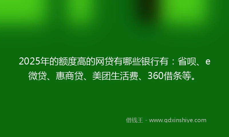 2025年的额度高的网贷有哪些银行有：省呗、e微贷、惠商贷、美团生活费、360借条等。