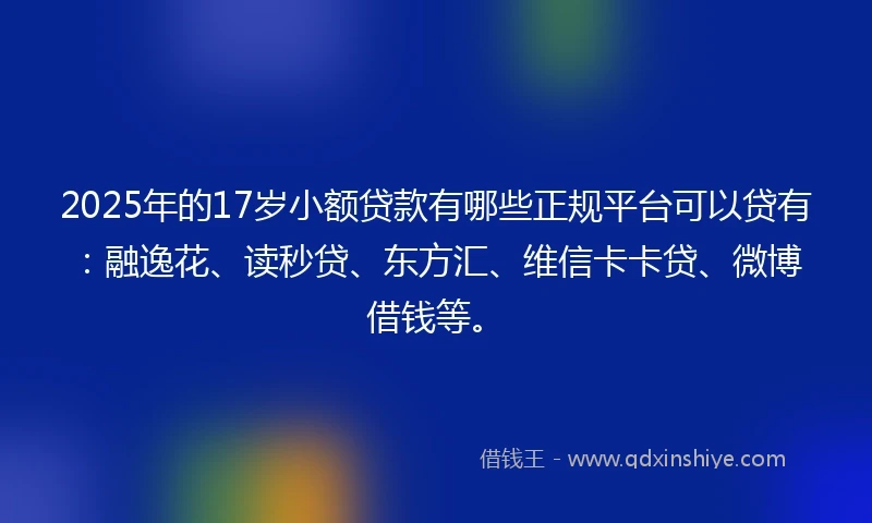 2025年的17岁小额贷款有哪些正规平台可以贷有：融逸花、读秒贷、东方汇、维信卡卡贷、微博借钱等。