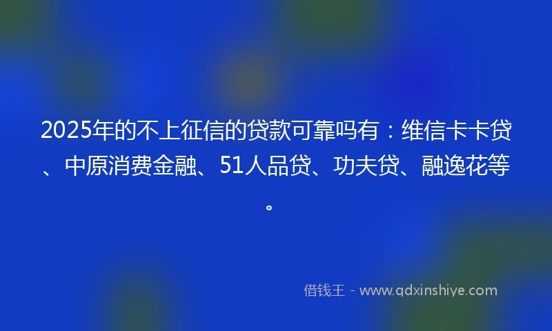 2025年的不上征信的贷款可靠吗有：维信卡卡贷、中原消费金融、51人品贷、功夫贷、融逸花等。