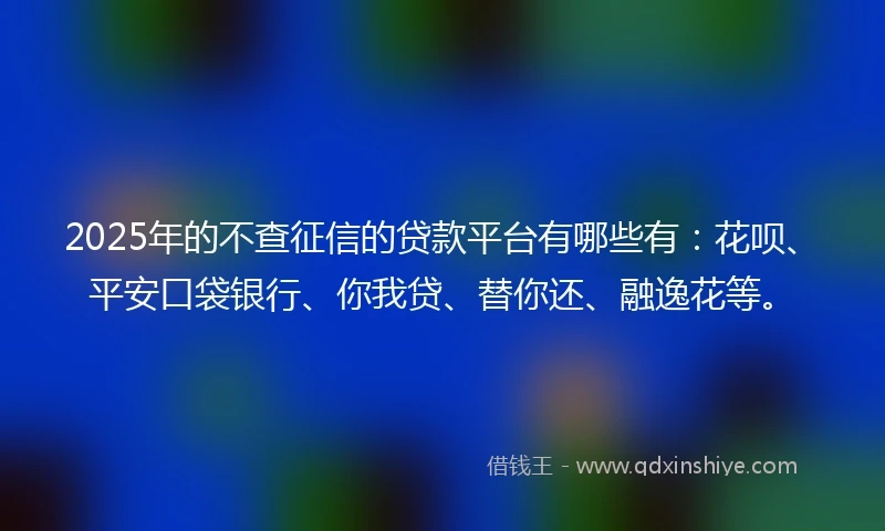 2025年的不查征信的贷款平台有哪些有:花呗、平安口袋银行、你我贷、替你还、融逸花等。