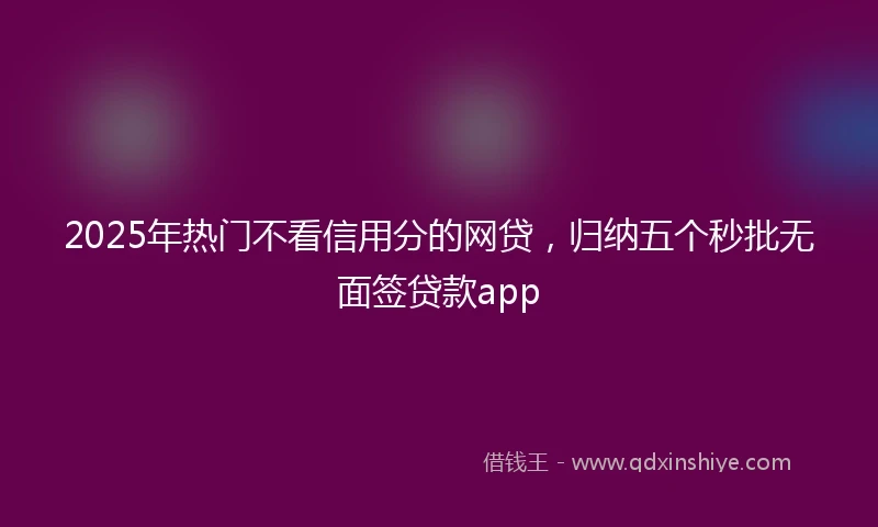 2025年热门不看信用分的网贷，归纳五个秒批无面签贷款app
