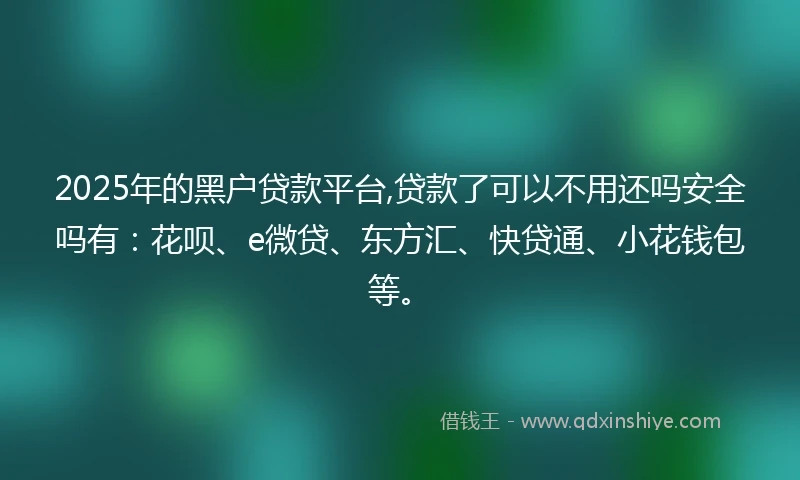 2025年的黑户贷款平台,贷款了可以不用还吗安全吗有：花呗、e微贷、东方汇、快贷通、小花钱包等。