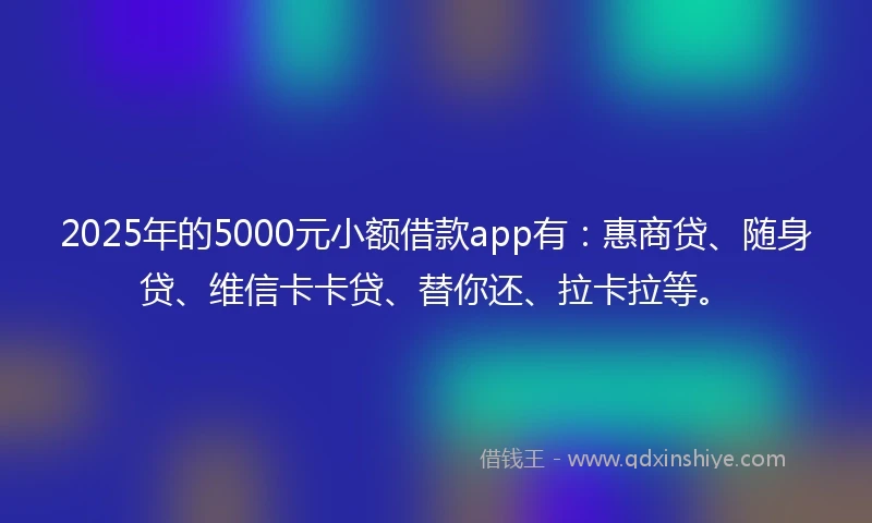 2025年的5000元小额借款app有：惠商贷、随身贷、维信卡卡贷、替你还、拉卡拉等。