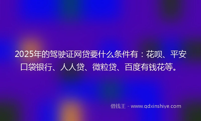 2025年的驾驶证网贷要什么条件有：花呗、平安口袋银行、人人贷、微粒贷、百度有钱花等。
