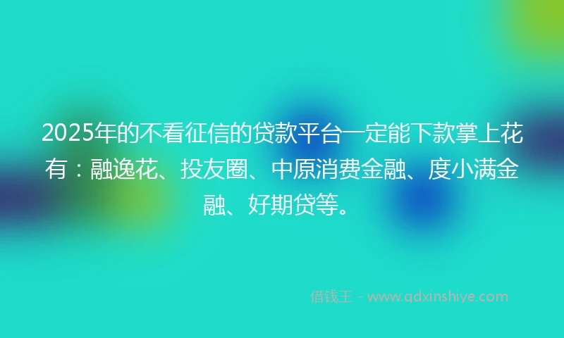 2025年的不看征信的贷款平台一定能下款掌上花有：融逸花、投友圈、中原消费金融、度小满金融、好期贷等。
