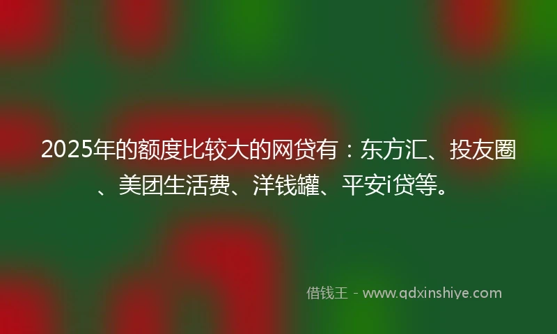 2025年的额度比较大的网贷有：东方汇、投友圈、美团生活费、洋钱罐、平安i贷等。