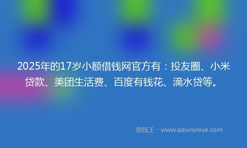 2025年的17岁小额借钱网官方有:投友圈、小米贷款、美团生活费、百度有钱花、滴水贷等。