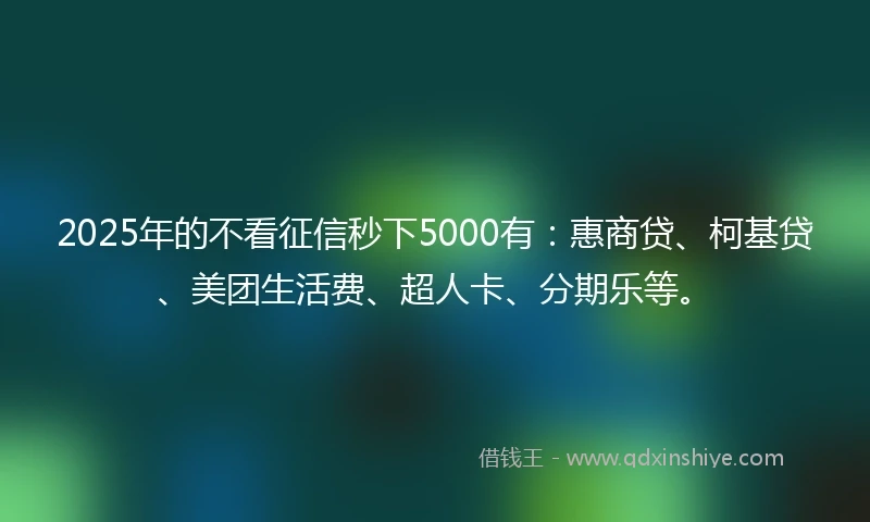 2025年的不看征信秒下5000有：惠商贷、柯基贷、美团生活费、超人卡、分期乐等。