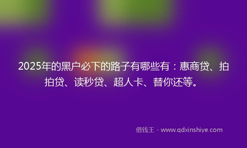 2025年的黑户必下的路子有哪些有：惠商贷、拍拍贷、读秒贷、超人卡、替你还等。