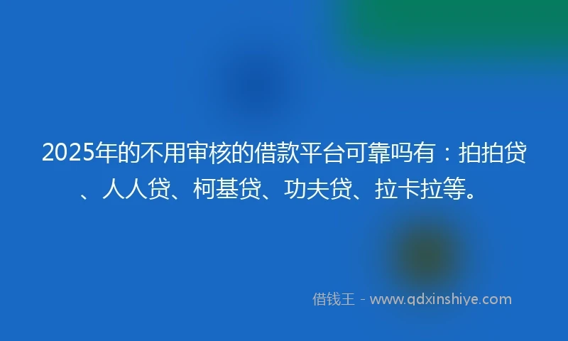 2025年的不用审核的借款平台可靠吗有：拍拍贷、人人贷、柯基贷、功夫贷、拉卡拉等。
