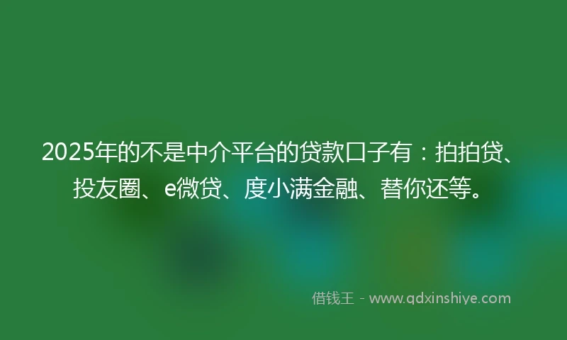 2025年的不是中介平台的贷款口子有：拍拍贷、投友圈、e微贷、度小满金融、替你还等。