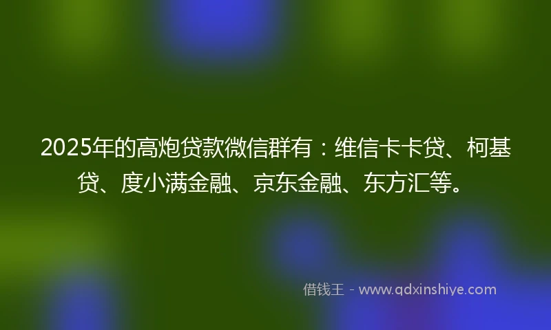 2025年的高炮贷款微信群有：维信卡卡贷、柯基贷、度小满金融、京东金融、东方汇等。