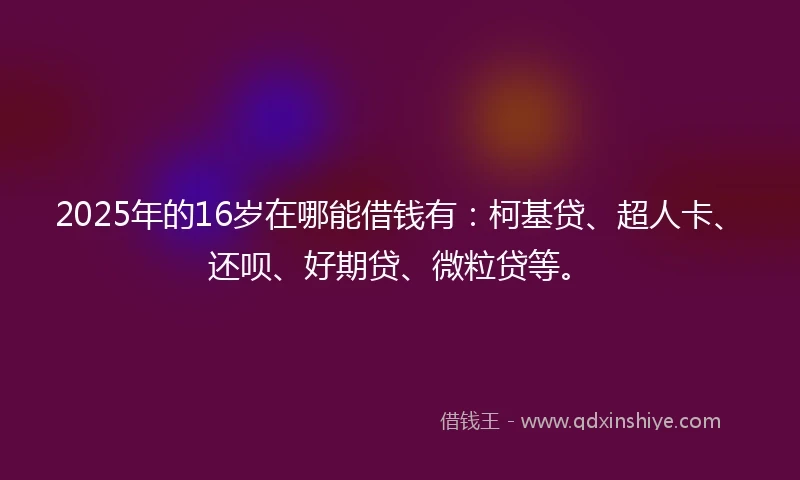 2025年的16岁在哪能借钱有：柯基贷、超人卡、还呗、好期贷、微粒贷等。