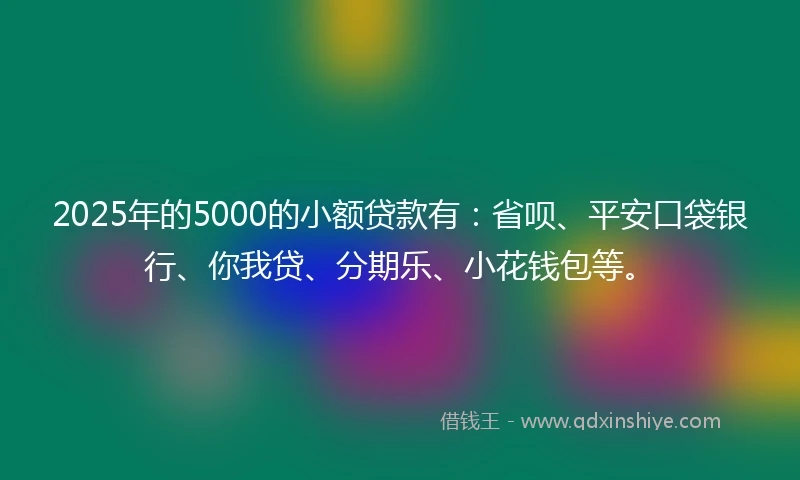 2025年的5000的小额贷款有：省呗、平安口袋银行、你我贷、分期乐、小花钱包等。