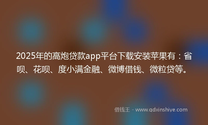 2025年的高炮贷款app平台下载安装苹果有：省呗、花呗、度小满金融、微博借钱、微粒贷等。