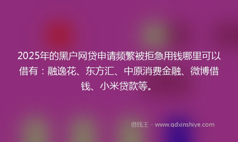 2025年的黑户网贷申请频繁被拒急用钱哪里可以借有：融逸花、东方汇、中原消费金融、微博借钱、小米贷款等。