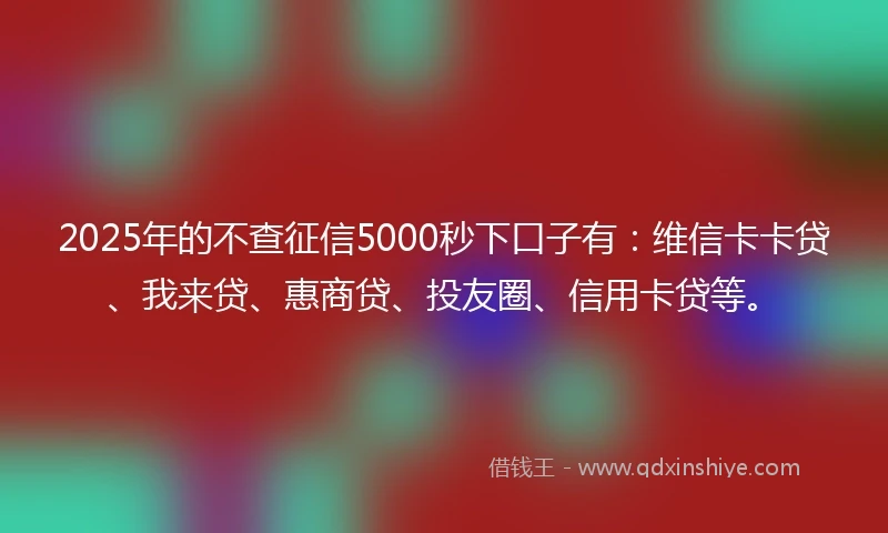 2025年的不查征信5000秒下口子有：维信卡卡贷、我来贷、惠商贷、投友圈、信用卡贷等。