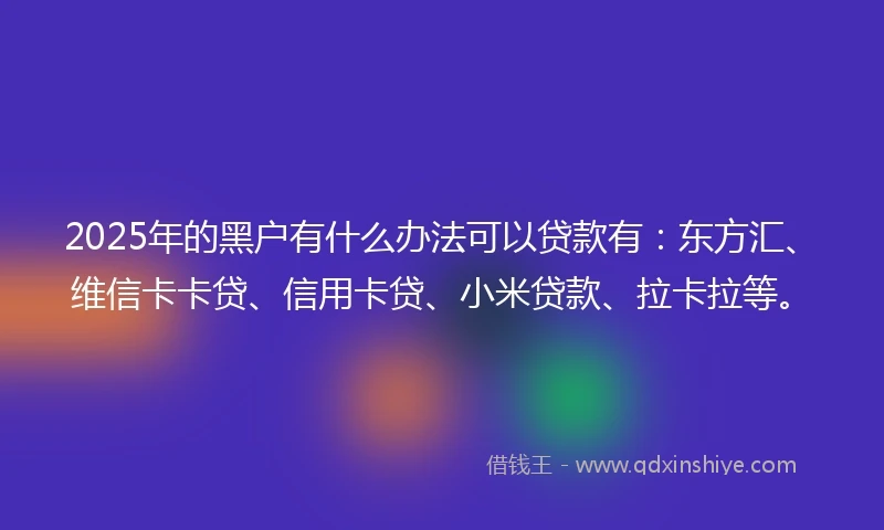 2025年的黑户有什么办法可以贷款有:东方汇、维信卡卡贷、信用卡贷、小米贷款、拉卡拉等。
