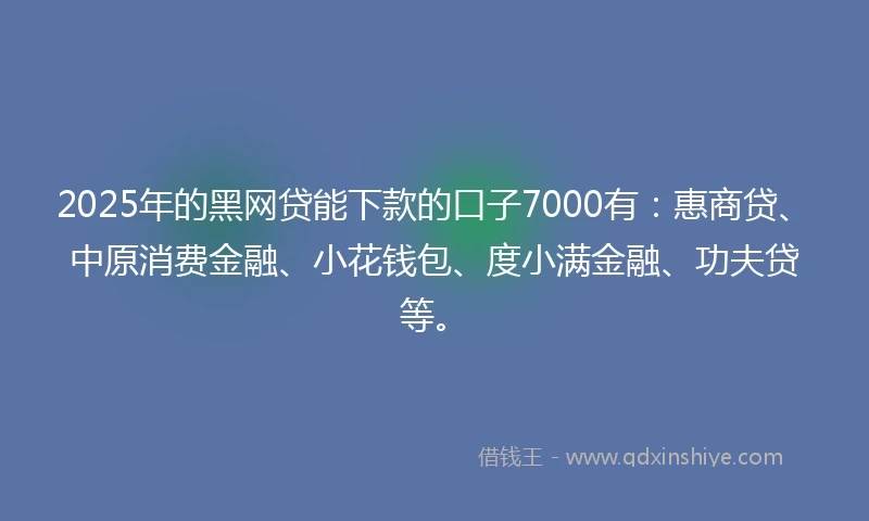 2025年的黑网贷能下款的口子7000有：惠商贷、中原消费金融、小花钱包、度小满金融、功夫贷等。