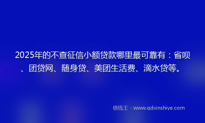 2025年的不查征信小额贷款哪里最可靠有：省呗、团贷网、随身贷、美团生活费、滴水贷等。