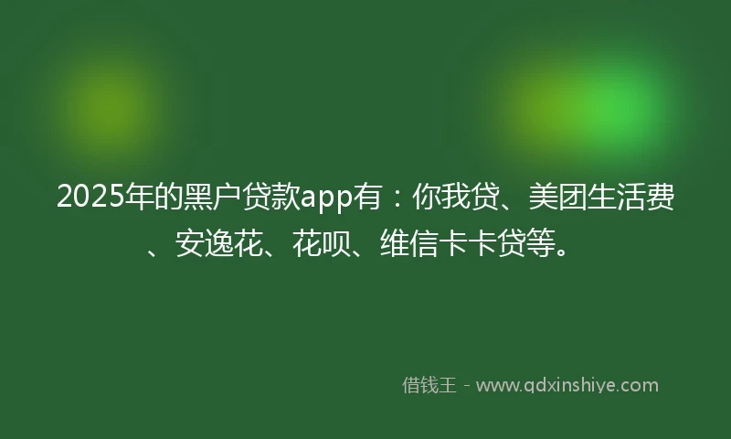 2025年的黑户贷款app有：你我贷、美团生活费、安逸花、花呗、维信卡卡贷等。