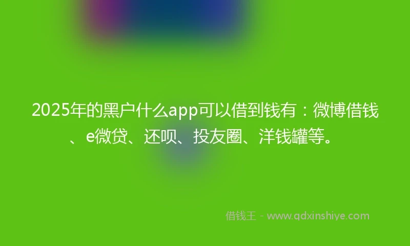 2025年的黑户什么app可以借到钱有:微博借钱、e微贷、还呗、投友圈、洋钱罐等。