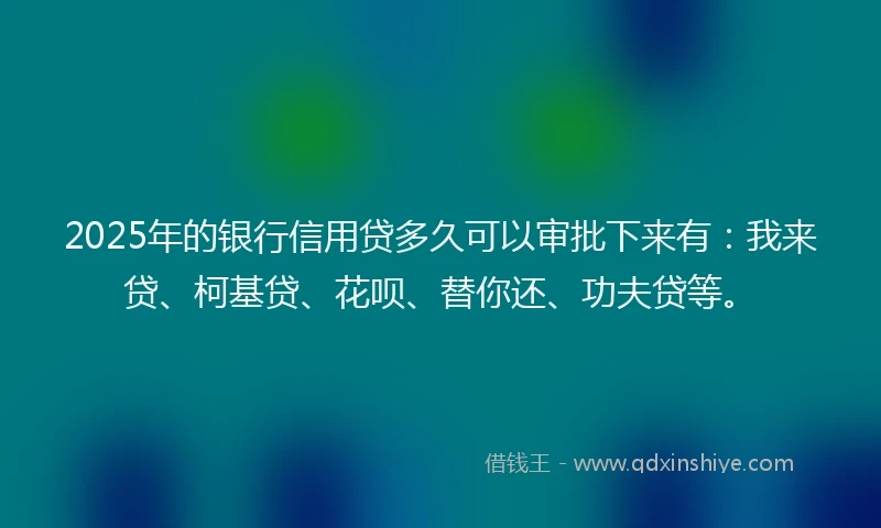 2025年的银行信用贷多久可以审批下来有：我来贷、柯基贷、花呗、替你还、功夫贷等。
