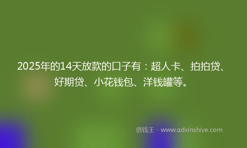 2025年的14天放款的口子有：超人卡、拍拍贷、好期贷、小花钱包、洋钱罐等。