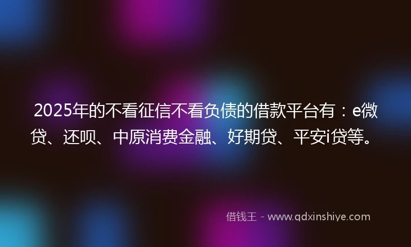 2025年的不看征信不看负债的借款平台有：e微贷、还呗、中原消费金融、好期贷、平安i贷等。