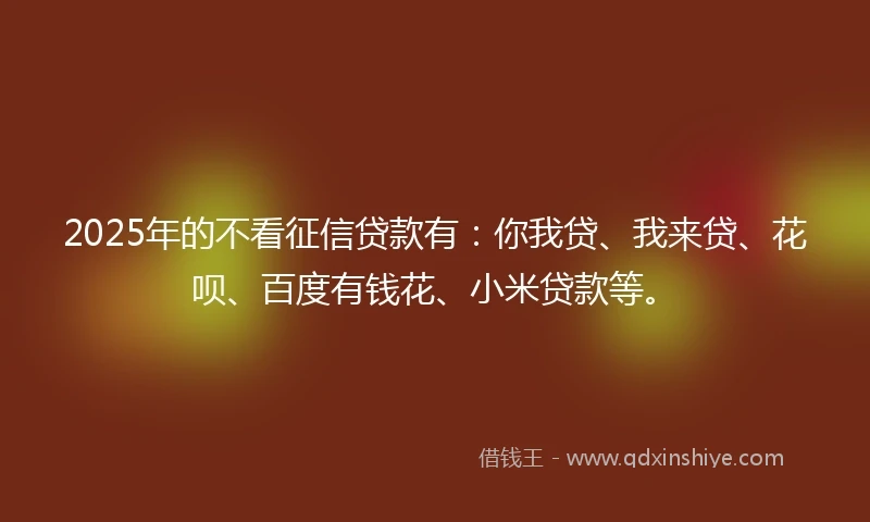 2025年的不看征信贷款有:你我贷、我来贷、花呗、百度有钱花、小米贷款等。