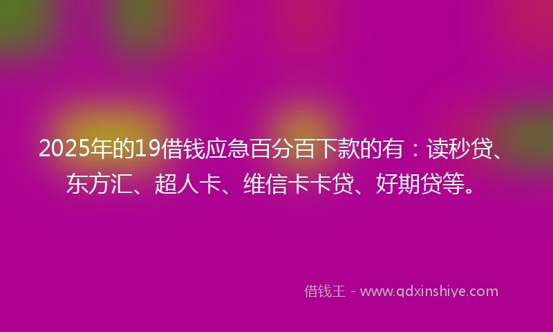 2025年的19借钱应急百分百下款的有：读秒贷、东方汇、超人卡、维信卡卡贷、好期贷等。