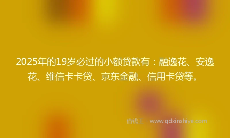2025年的19岁必过的小额贷款有:融逸花、安逸花、维信卡卡贷、京东金融、信用卡贷等。
