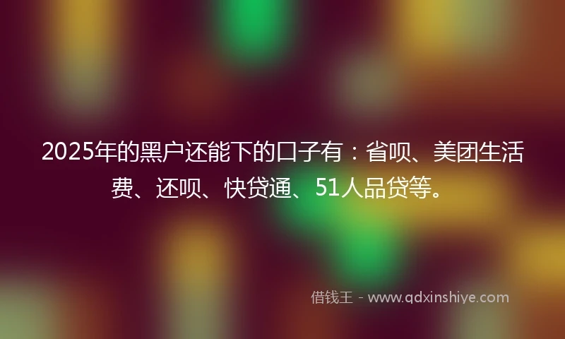 2025年的黑户还能下的口子有:省呗、美团生活费、还呗、快贷通、51人品贷等。
