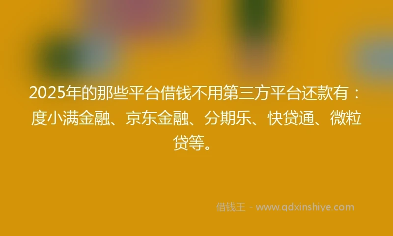 2025年的那些平台借钱不用第三方平台还款有:度小满金融、京东金融、分期乐、快贷通、微粒贷等。
