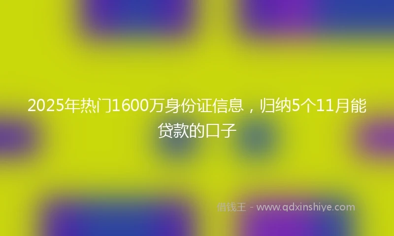 2025年热门1600万身份证信息，归纳5个11月能贷款的口子