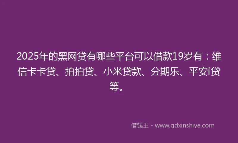 2025年的黑网贷有哪些平台可以借款19岁有：维信卡卡贷、拍拍贷、小米贷款、分期乐、平安i贷等。