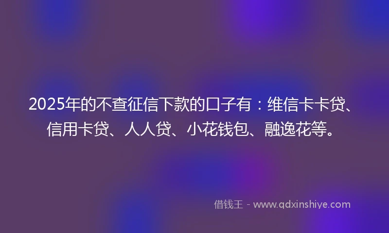 2025年的不查征信下款的口子有：维信卡卡贷、信用卡贷、人人贷、小花钱包、融逸花等。