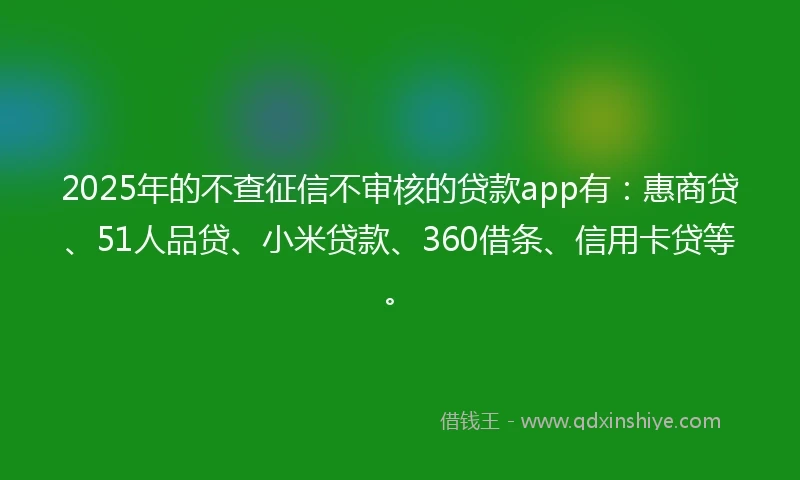 2025年的不查征信不审核的贷款app有：惠商贷、51人品贷、小米贷款、360借条、信用卡贷等。