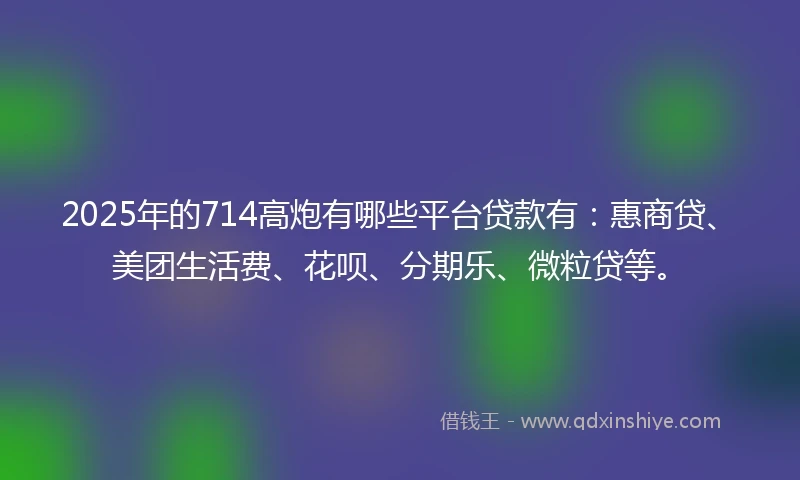2025年的714高炮有哪些平台贷款有：惠商贷、美团生活费、花呗、分期乐、微粒贷等。
