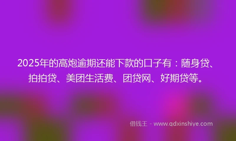 2025年的高炮逾期还能下款的口子有:随身贷、拍拍贷、美团生活费、团贷网、好期贷等。