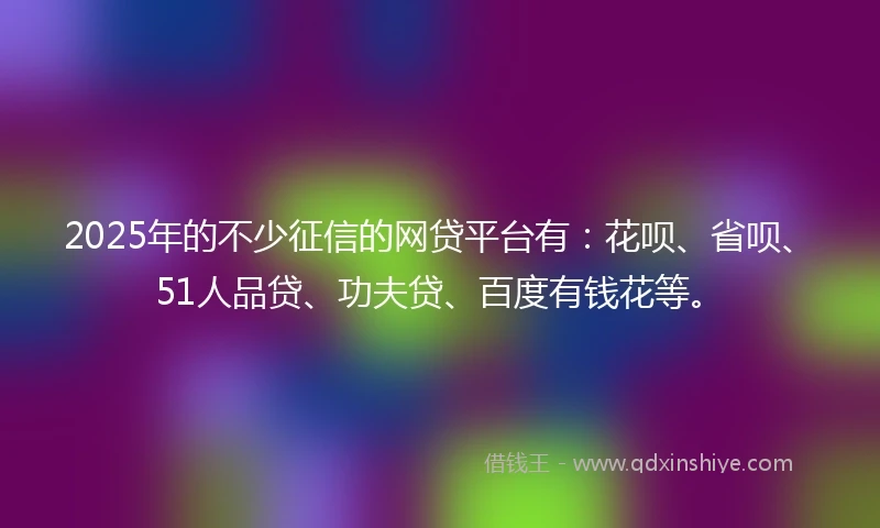 2025年的不少征信的网贷平台有：花呗、省呗、51人品贷、功夫贷、百度有钱花等。