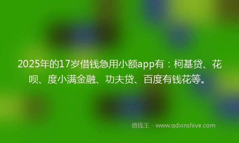 2025年的17岁借钱急用小额app有：柯基贷、花呗、度小满金融、功夫贷、百度有钱花等。