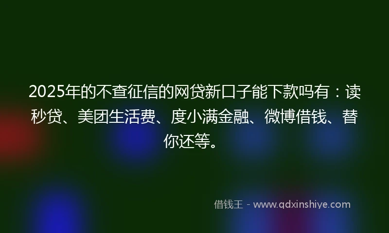 2025年的不查征信的网贷新口子能下款吗有：读秒贷、美团生活费、度小满金融、微博借钱、替你还等。