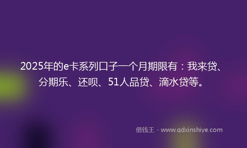 2025年的e卡系列口子一个月期限有:我来贷、分期乐、还呗、51人品贷、滴水贷等。