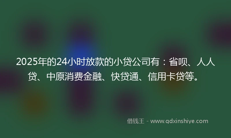2025年的24小时放款的小贷公司有：省呗、人人贷、中原消费金融、快贷通、信用卡贷等。