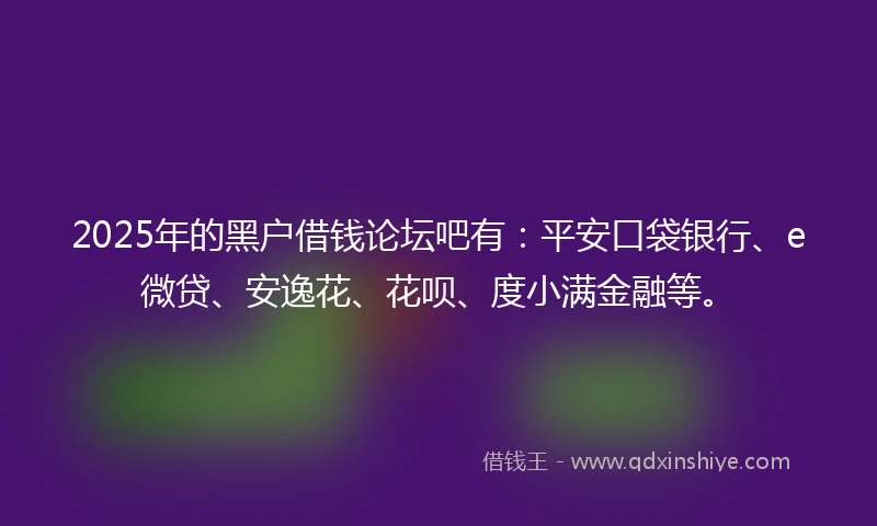 2025年的黑户借钱论坛吧有：平安口袋银行、e微贷、安逸花、花呗、度小满金融等。