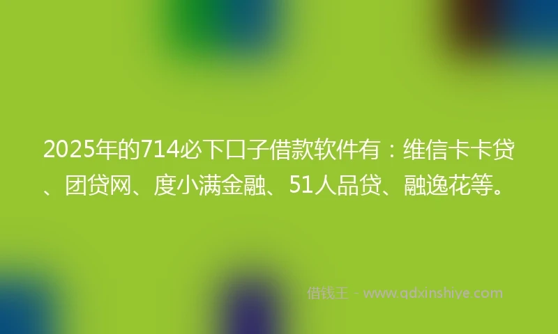 2025年的714必下口子借款软件有：维信卡卡贷、团贷网、度小满金融、51人品贷、融逸花等。