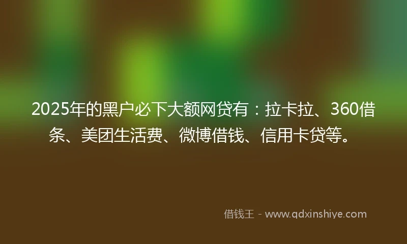 2025年的黑户必下大额网贷有：拉卡拉、360借条、美团生活费、微博借钱、信用卡贷等。