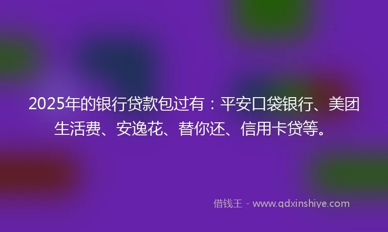 2025年的银行贷款包过有：平安口袋银行、美团生活费、安逸花、替你还、信用卡贷等。